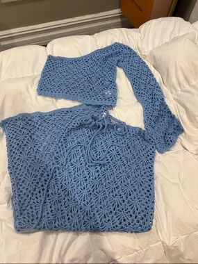 Peppermayo Light Blue Crochet Two-Piece Set